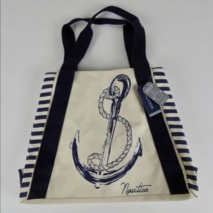 Nautica Canvas Tote Bag NWT Stripe & Anchor Print